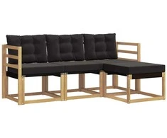Lauko sofos komplektas su pagalve 4 pcs Balta ir juoda