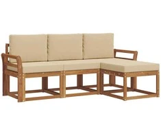 Lauko sofos komplektas su pagalve 4 pcs Natūralus ir bežinis