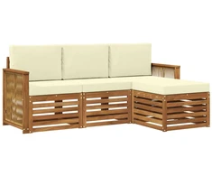 Lauko sofos komplektas su pagalve 4 pcs Natūralus ir grietinėlė