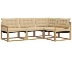 Lauko sofos komplektas su pagalve 4 pcs Balta ir kreminė