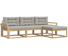 Lauko sofos komplektas su pagalve 4 pcs Balta ir šviesiai pilka