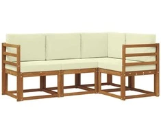 Lauko sofos komplektas su pagalve 4 pcs Natūralus ir grietinėlė