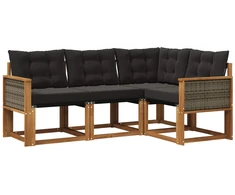 Lauko sofos komplektas su pagalve 4 pcs Natūrali ir juoda