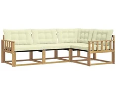 Lauko sofos komplektas su pagalve 4 pcs Balta ir kreminė