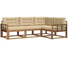 Lauko sofos komplektas su pagalve 4 pcs Natūralus ir bežinis