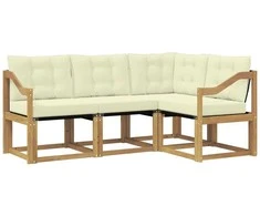 Lauko sofos komplektas su pagalve 4 pcs Balta ir kreminė