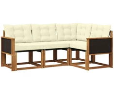 Lauko sofos komplektas su pagalve 4 pcs Natūralus ir grietinėlė