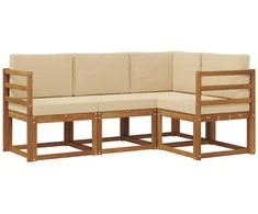 Lauko sofos komplektas su pagalve 4 pcs Natūralus ir bežinis