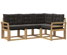 Lauko sofos komplektas su pagalve 4 pcs Balta ir juoda