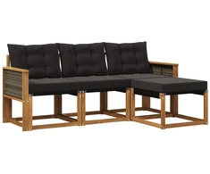 Lauko sofos komplektas su pagalve 4 pcs Natūrali ir juoda