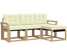 Lauko sofos komplektas su pagalve 4 pcs Balta ir kreminė
