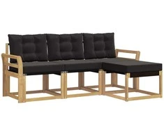 Lauko sofos komplektas su pagalve 4 pcs Balta ir juoda