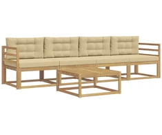 Lauko sofos komplektas su pagalve 4 pcs Balta ir kreminė