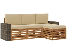 Lauko sofos komplektas su pagalve 4 pcs Natūralus ir bežinis