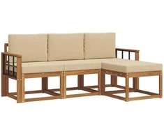 Lauko sofos komplektas su pagalve 4 pcs Natūralus ir bežinis