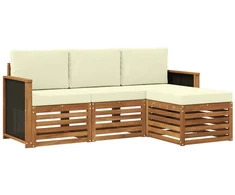 Lauko sofos komplektas su pagalve 4 pcs Natūralus ir grietinėlė