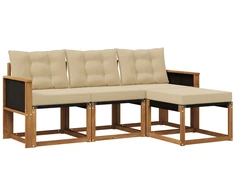 Lauko sofos komplektas su pagalve 4 pcs Natūralus ir bežinis