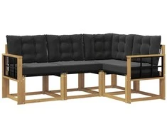 Lauko sofos komplektas su pagalve 4 pcs Balta ir juoda