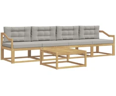 Lauko sofos komplektas su pagalve 4 pcs Balta ir šviesiai pilka