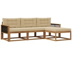 Lauko sofos komplektas su pagalve 4 pcs Natūralus ir bežinis