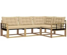 Lauko sofos komplektas su pagalve 4 pcs Balta ir kreminė