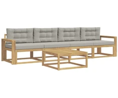 Lauko sofos komplektas su pagalve 4 pcs Balta ir šviesiai pilka
