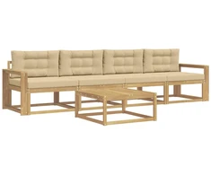 Lauko sofos komplektas su pagalve 4 pcs Balta ir kreminė