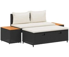 Lauko sofos komplektas su pagalve 4 pcs Juoda ir kreminė balta