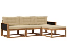 Lauko sofos komplektas su pagalve 4 pcs Natūralus ir bežinis