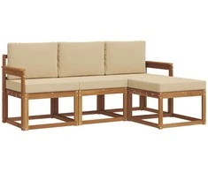 Lauko sofos komplektas su pagalve 4 pcs Natūralus ir bežinis