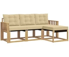 Lauko sofos komplektas su pagalve 4 pcs Balta ir kreminė