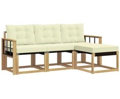 Lauko sofos komplektas su pagalve 4 pcs Balta ir kreminė