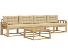 Lauko sofos komplektas su pagalve 4 pcs Balta ir kreminė