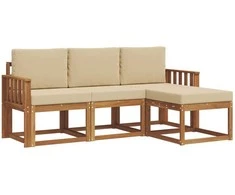 Lauko sofos komplektas su pagalve 4 pcs Natūralus ir bežinis