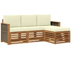 Lauko sofos komplektas su pagalve 4 pcs Natūralus ir grietinėlė