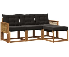 Lauko sofos komplektas su pagalve 4 pcs Natūrali ir juoda