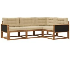 Lauko sofos komplektas su pagalve 4 pcs Natūralus ir bežinis
