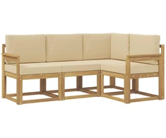 Lauko sofos komplektas su pagalve 4 pcs Balta ir kreminė