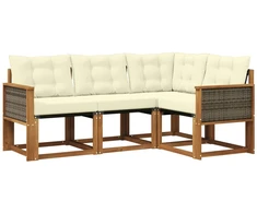 Lauko sofos komplektas su pagalve 4 pcs Natūralus ir grietinėlė