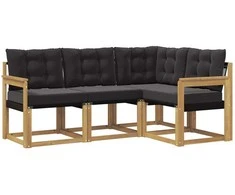 Lauko sofos komplektas su pagalve 4 pcs Balta ir juoda