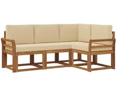 Lauko sofos komplektas su pagalve 4 pcs Natūralus ir bežinis