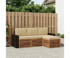 Lauko sofos komplektas su pagalve 4 pcs Natūralus ir bežinis