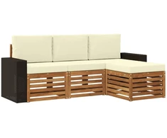 Lauko sofos komplektas su pagalve 4 pcs Natūralus ir grietinėlė