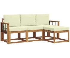 Lauko sofos komplektas su pagalve 4 pcs Natūralus ir grietinėlė