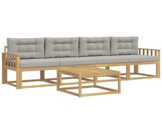 Lauko sofos komplektas su pagalve 4 pcs Balta ir šviesiai pilka