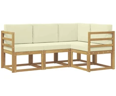 Lauko sofos komplektas su pagalve 4 pcs Balta ir kreminė