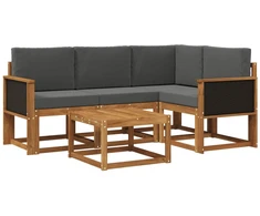Lauko sofos komplektas su pagalve 5 pcs Natūralus ir antracitas