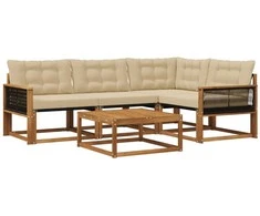 Lauko sofos komplektas su pagalve 5 pcs Natūralus ir bežinis