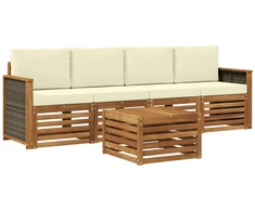 Lauko sofos komplektas su pagalve 5 pcs Natūralus ir grietinėlė
