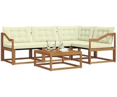Lauko sofos komplektas su pagalve 5 pcs Natūralus ir grietinėlė